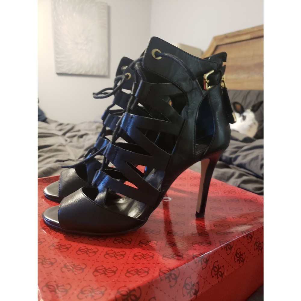 Black Leather Larkee Heels